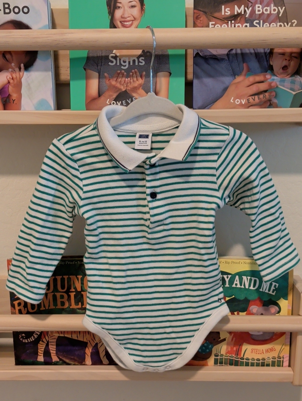 Janie and Jack Green & White Striped Long-Sleeve Polo Bodysuit